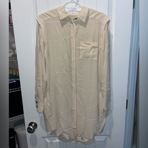 All Saints Madison Ivory Silk Cream Shirt Dress Size 8 - Picture 3 of 12